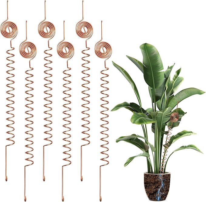 6 Pack Electroculture Copper Gardening Antenna Kit,Thick 10 Gauge 99% Pure Copper Wire, Electroculture Plant Stakes Tensor Rings Kit for Vegetable Garden, Indoor Pots, Raised Beds