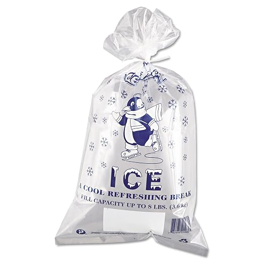 Inteplast IC1120-TT 8 lbs Capacity, 20" Length x 11" Width, Penguin Logo Ice Bag with Twist Ties (Case of 1000)