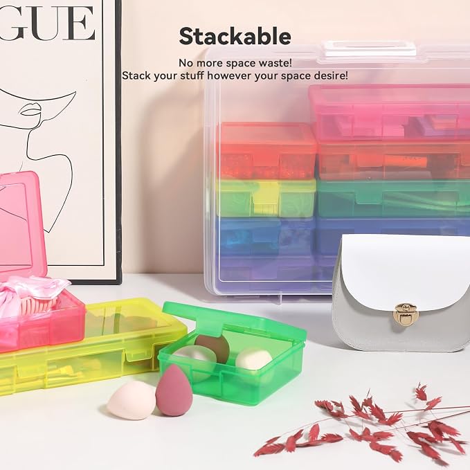 novelinks Stackable Clear Plastic Storage Boxes with Latching Lids – 12 Pack (6 Medium + 6 Small) Art Supply Organizers for Crayons, Pencils, Beads, Jewelry & Crafts (Colorful)