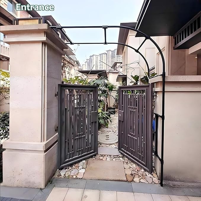 Half Sided Arch Against The Wall Garden Trellis, Metal Arbor Archway for Climbing Plants Outdoor, 7.9FT 8.7FT Black Vine Frame Rose Support for Home Yard and Garden(250x240x50cm)