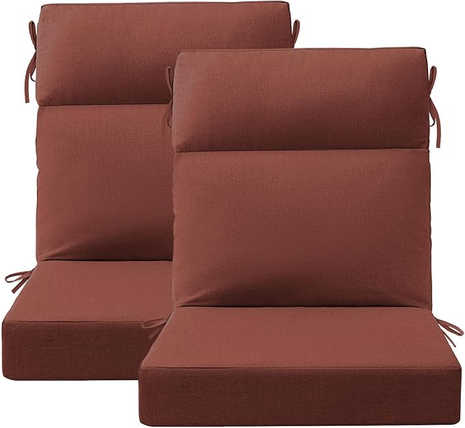 Unimatta Sunbrella Outdoor High Back Chair Cushion Seat Pads, 44 x 21 Inch Water-Repellent & Fade-Resistant Patio Furniture Cushions with Ties for Adirondack, Rocking Chairs, Canvas Henna