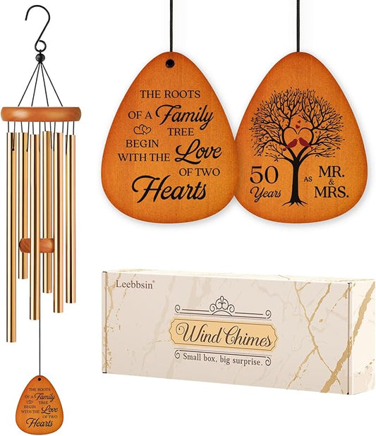 Leebbsin 50th Wedding Anniversary Wind Chime, Happy 50th Anniversary Romantic Gifts for Couple, Parents, Wife, Husband, Friends, Golden Anniversarys Keepsake Gifts Ideas | Happy 50th Anniversary Romantic Gifts for Couple, Parents, Wife, Husband, Friend...