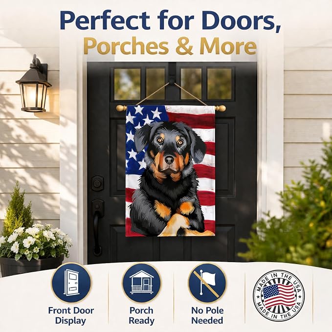 Caroline's Treasures CK6424CHF Beauceron American Flag House Flag Large Porch Sleeve Pole Decorative Outside Yard Banner Artwork Wall Hanging, Polyester, House Size, Multicolor