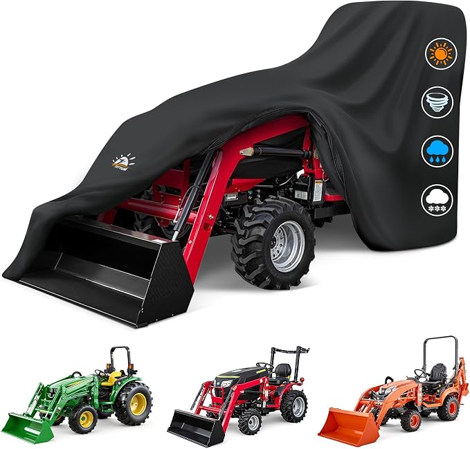 Zettum Tractor Cover - 600D Heavy Duty Waterproof Compact Utility Tractor Covers, Outdoor Windproof Small Farm Tractor Cover Fits Up to 189", Compatible with John Deere, Kubota, Mahindra and More