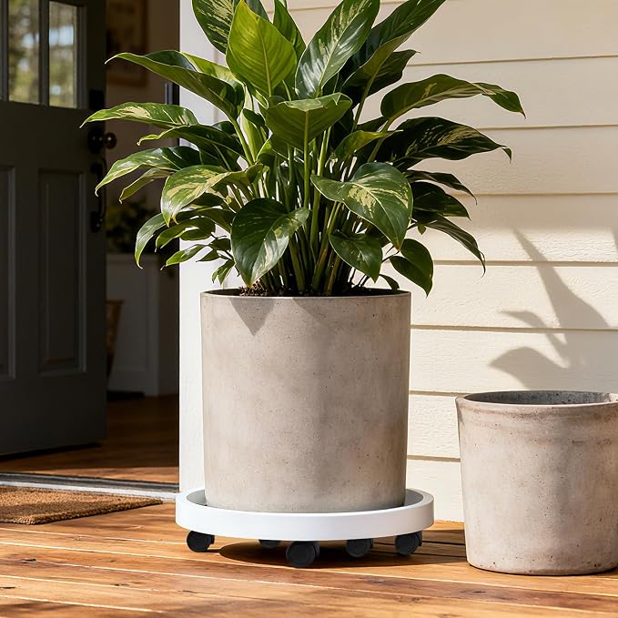 1Pack 23'' Extra Large Plant Stand with Wheels, Plant Stand Dolly for Heavy Planter,Wheeled Planter Saucer Tray,Rolling plant stand,Heavy-Duty Plant Caddy with Casters for Indoor and Outdoor(White)