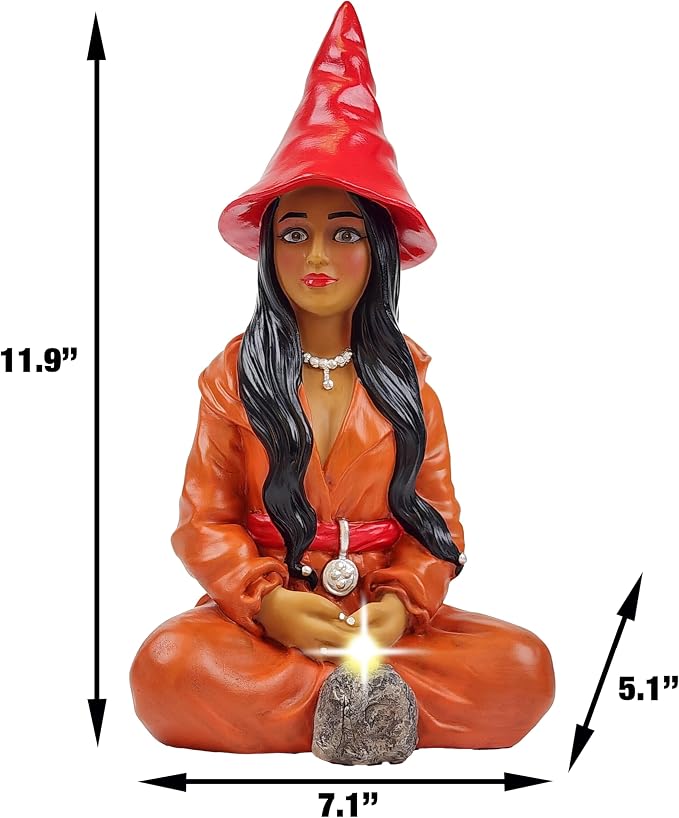 Better Office Products Garden Gnome Statue, 12" Height, Handcrafted Waterproof, UV-Resistant Polyresin Lawn Patio Porch Ornament Decoration (Modern Pixie Girl with Solar Light)