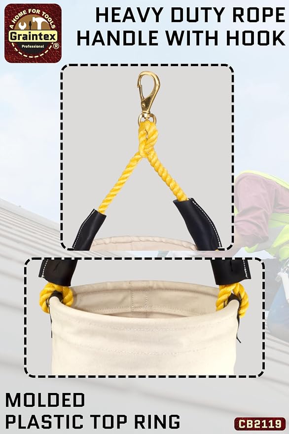 Graintex CB2119 Utility Canvas Bucket Leather Bottom With Hook