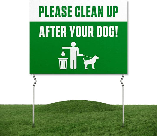 Please Clean Up After Your Dog! Yard Sign by DC | 24"x18" Double Sided Pets Garden Sign with 13” Metal Stakes | Outdoor Signs Waterproof for Lawn, Patio, Sidewalk & House | Set of 5 | Made in USA