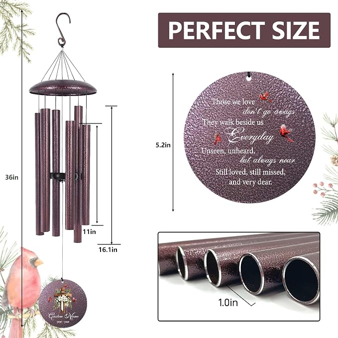 Customized Windchimes in Memory of a Loved One, Memorial Wind Chimes for Loss of Loved One, Sympathy Gifts for Bereavement Remembrance