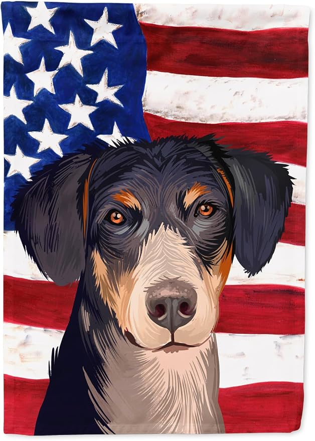 Caroline's Treasures CK6520GF Eurohound Dog American Flag Garden Flag Mailbox Flag Decorative Yard Flag Banner Outside Patio Artwork Yard Flower Beds, Garden Size, Multicolor