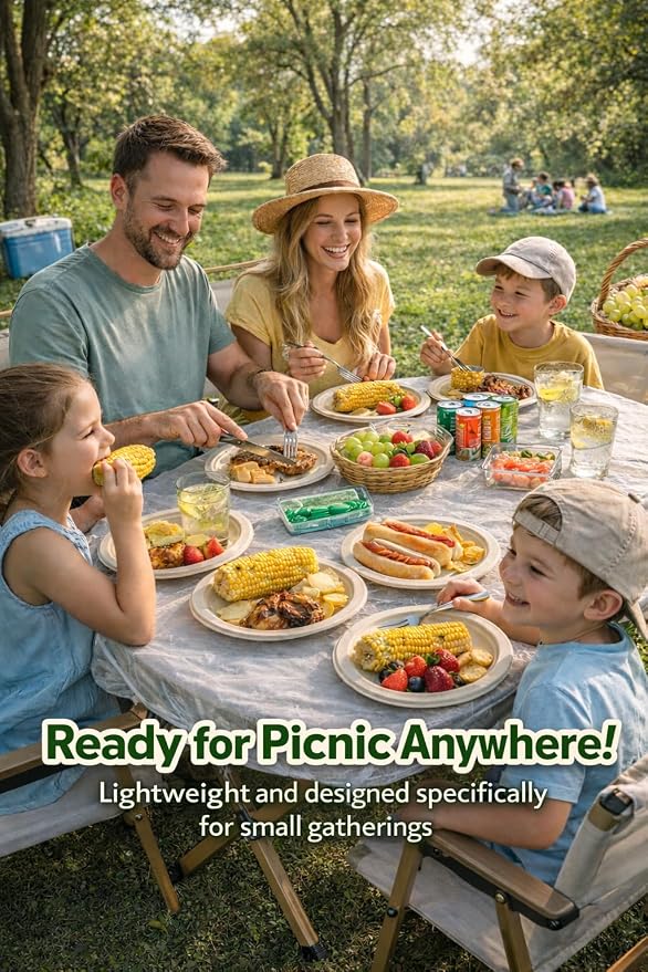 Disposable Picnic Kit for 5 – Lightweight Outdoor Dinnerware Set with Plates, Plastic Cutlery, Wet Wipes & Drawstring Table Cover, Portable Picnic Supplies for Park, Beach & Camping (5)