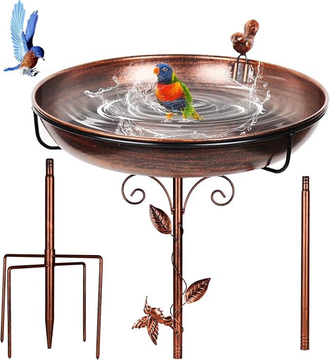 Bird Bath for Outside 38.5 Inch Bronze Freestanding Garden Birdbath | Metal bird bath with floral scroll 5-Pronged Base Deep large bowl for birds drinking & bathing Yard patio landscape decor