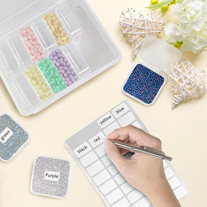 Guyuyii 15 Clear Plastic Bead Storage Containers with Hinged Lids & Labels | for Craft Supplies, Diamond Painting, Jewelry Making | Compatible with Beads, Earrings, Nail Art, Seeds, DIY Bracelet