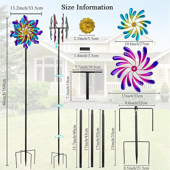 Stargarden Kinetic Wind Spinners Outdoor, 13.2 x 66 Inches Wind Spinner | Metal Windmill for Yard and Garden Decor