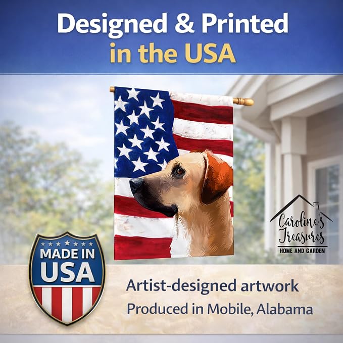 Caroline's Treasures CK6436CHF Black Mouth Cur Dog American Flag House Flag Large Porch Sleeve Pole Decorative Outside Yard Banner Artwork Wall Hanging, Polyester, House Size, Multicolor
