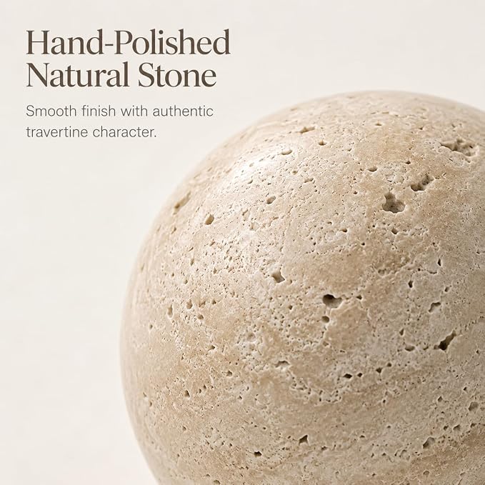 Natural Travertine Decorative Sphere, 1.18 Inch Small Stone Ball Decor, Hand-Polished Beige Orb Accent for Trays, Shelves, Dresser and Coffee Table