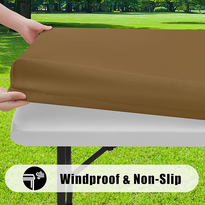 Smiry 6 Pack Rectangle Picnic Table Cloth, Waterproof Elastic Fitted Tablecloths, Washable Polyester Rectangular Patio Table Cover for Camping, Indoor and Outdoor (Brown, 30"x72")