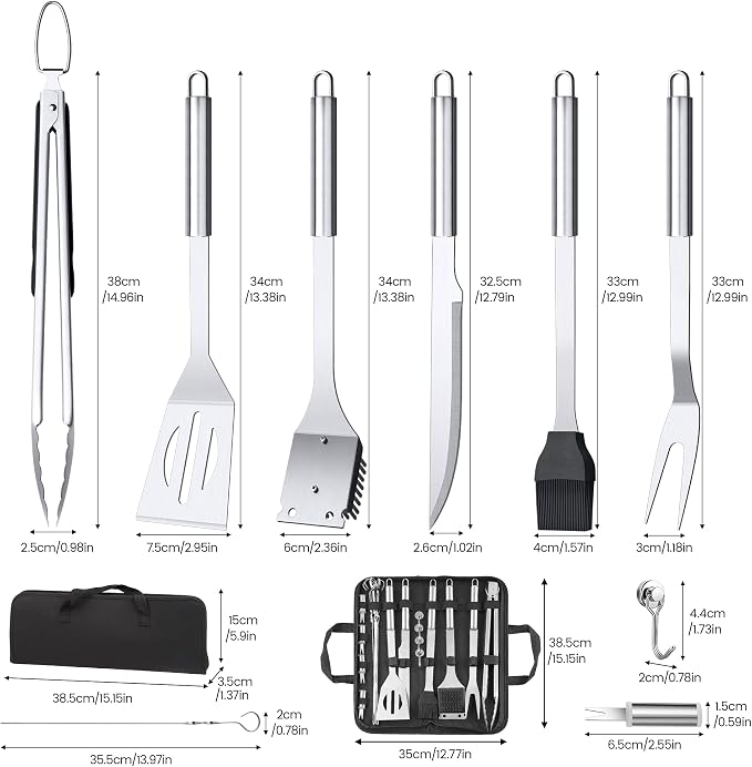 BBQ Accessories Grill Tools Set,Stainless Steel Barbecue Grill Accessories for Outdoor Grill,Barbecue Utensils Grilling Accessories Grilling Gifts for Men,Father's Day/Christmas (Sliver-22PCS)