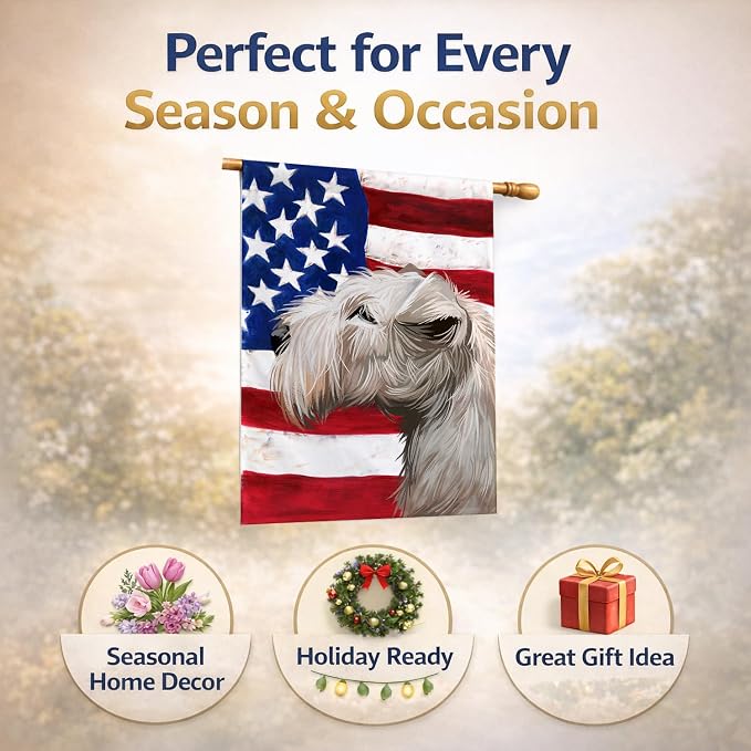 Caroline's Treasures CK6602CHF Lakeland Terrier American Flag House Flag Large Porch Sleeve Pole Decorative Outside Yard Banner Artwork Wall Hanging, Polyester, House Size, Multicolor