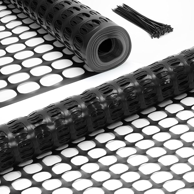 Ohuhu Plastic Garden Fence Safety Fence, 4'x50'/5.3 LB Reusable Netting Plastic Mesh Fence Roll, Temporary Fencing for Animal Barrier Construction Snow Fence Poultry Rabbits Chicken Dogs Deer