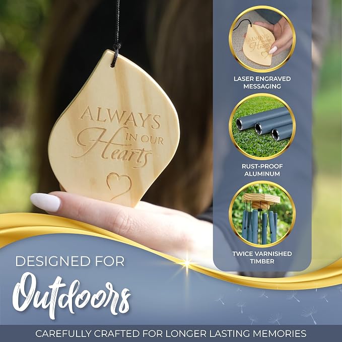 Ocean Blue Memorial Wind Chimes for Loss of Loved One - Beautifully Packaged, Tranquil Sounding Sympathy Wind Chimes for Outside - A Deeply Meaningful Sympathy Gift or as Memorial Gifts for Loss (32")