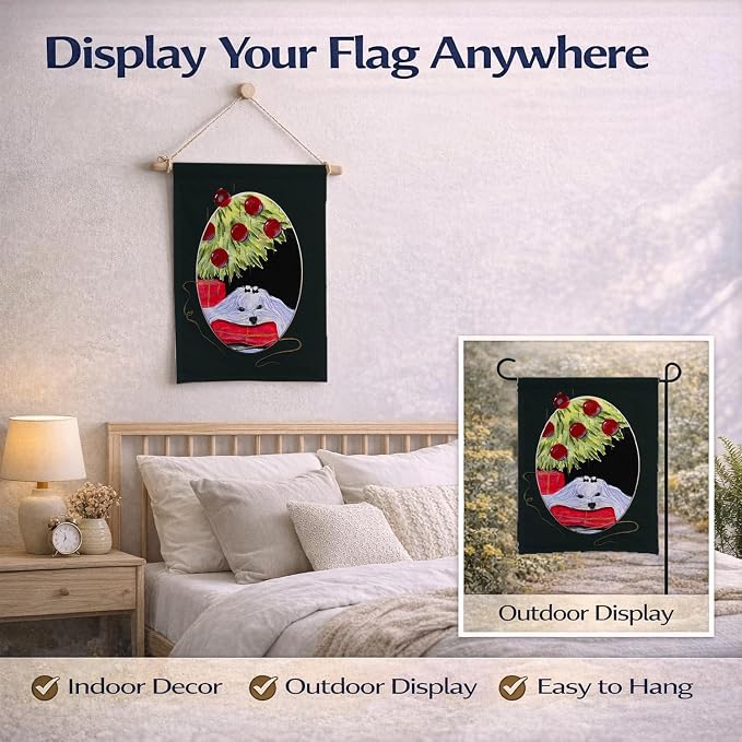 Caroline's Treasures SS8069GF Christmas Tree with Maltese Garden Flag Mailbox Flag Decorative Yard Flag Banner Outside Patio Artwork Yard Flower Beds, Garden Size, Multicolor
