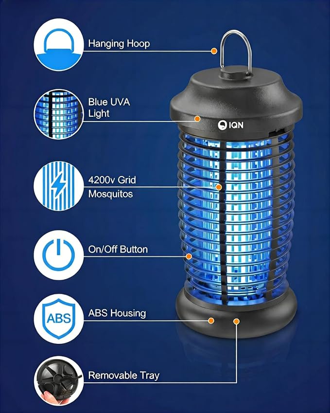 Bug Zapper Outdoor, Plug in Electric Mosquito Fly Zapper w/ 15W Light & 4200V Grid & on/Off Switch, Mosquito Traps & Killer for Indoor, Kitchen, Patio, Backyard and More (Black)
