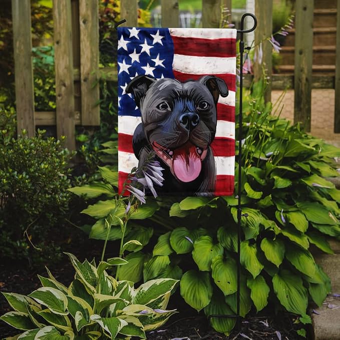 Caroline's Treasures CK6724GF Staffordshire Bull Terrier American Flag Garden Flag Mailbox Flag Decorative Yard Flag Banner Outside Patio Artwork Yard Flower Beds, Garden Size, Multicolor