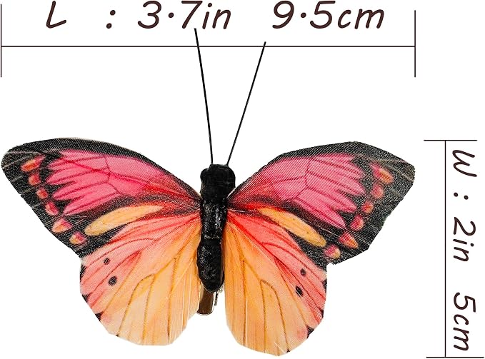 Berfutall-Artificial Feather 3D Butterfly Party Decorations Set of 12 with Clip 6 Color Ornaments for Home Decoration