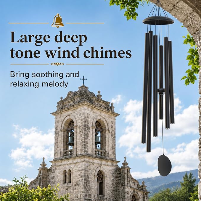 50" Extra Large Wind Chimes for Outside Deep Tone, 6 Extra-Thick Aluminum Tubes for Lasting Resonance, Big Outdoor Wind Chime for Garden Patio Decor, Relaxing Gift for Mom Dad Men Neighbors, Black