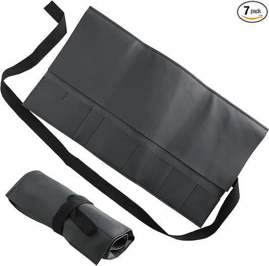 Wazakura Made in Japan Bonsai Tool Case in Polyurethane Leather, Japanese Garden Tool Kit Roll Storage Bag - Black PU Leather