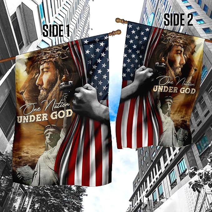 FLAGWIX Christian Patriot American Flags - Decorations For Home, Outside, House Flag 30x40 Decoration, Jesus Lion Double Sided Heavy Duty Canvas Indoor Outdoor Flags