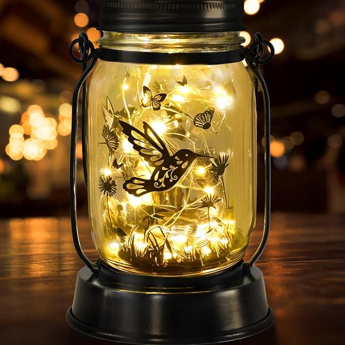 kyoryuger Hummingbird Gift for Women/Mom/Grandma Hummingbird Solar Lanterns Mom Birthday Bird Lovers Lantern Birds Lights Solar Garden Decoration for Yard, Patio,Porch Torches, Home Decor