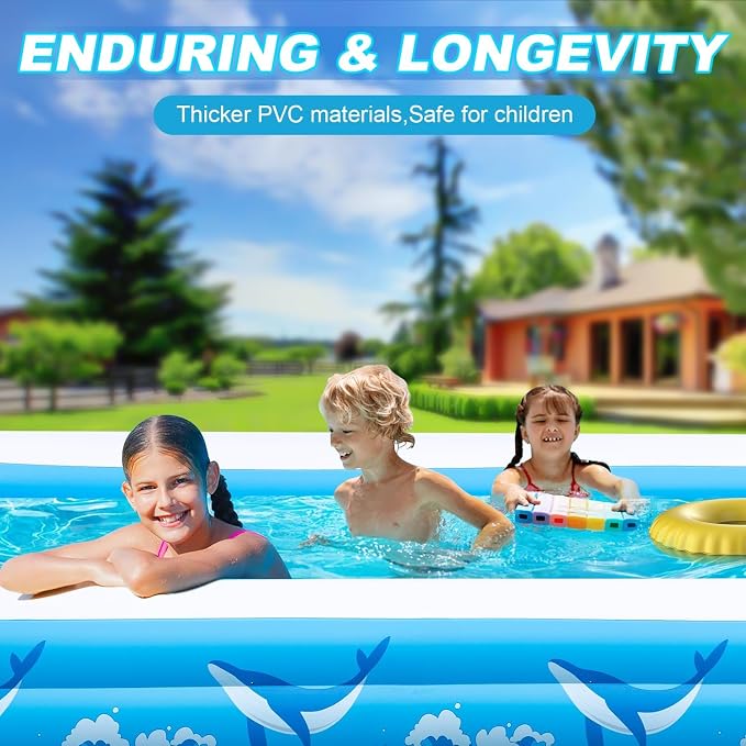 Large Inflatable Pool for Adults Kids, 130" X 72" X 22" Blow-up Pools Inflatable Swimming Pool with Pump, 2026 Oversized Thickened Family Inflatable Kiddie Pool for Backyard Garden Summer Outdoor