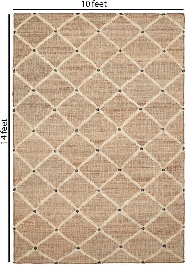 Hand Woven Jute Rug 10'x14' Area Rug - Rectangular Handcrafted Premium Geometric Design, Indoor Reversible Natural Fiber Rugs - Rustic Farmhouse Carpet for Living Room, Hallway, Bedroom - Natural