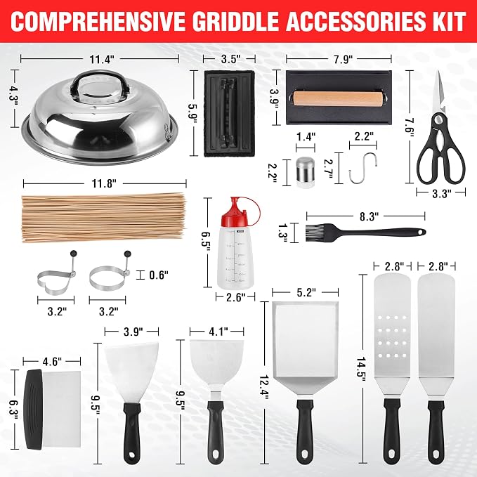 PARGRILL 128 PCS Griddle Accessories Kit - Premium Flat Top Grill Accessories Set for Blackstone & Camp Chef, Stainless Steel BBQ Tool Utensils Gift Grilling Set for Lover Outdoor Men Women dad