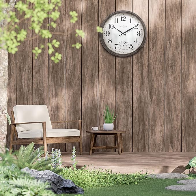 13" Maison in/Outdoor Clock with Thermometer, 2 in One Weather Station - Gray Oak Finish (Weather Thermometer/Wall Decoration)