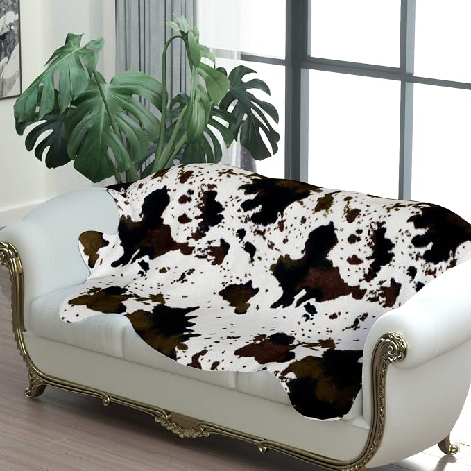 MACEVIA Cow Print Rug Faux Cowhide Rugs Cute Animal Area Carpet Western Decor for Living Room Bedroom with Anti-Slip Rubber Large Size 59" L x 47.2" W(4.9ft x 3.9ft)
