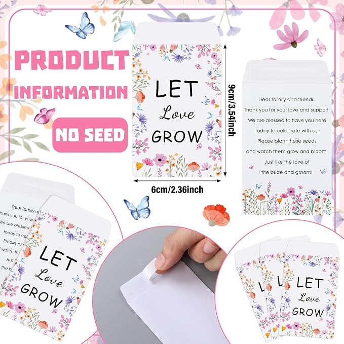 Ctosree 50 Sets Let Love Grow Wildflower Wedding Favors for Guests Include Self Adhesive Seed Packets Flowerpot Thank You Tags and Organza Gift Bags for Bridal Shower Wedding Party Favor