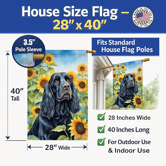 Caroline's Treasures DAC6060CHF Cocker Spaniel in Sunflowers House Flag Large Porch Sleeve Pole Decorative Outside Yard Banner Artwork Wall Hanging, Polyester, House Size, Multicolor