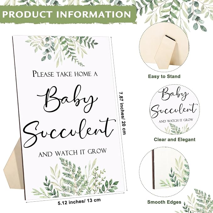Geetery 101 Pcs Succulent Baby Shower Party Favor 1 Wooden Table Sign 50 Tags and 50 Kraft Succulent Pots for Guest Baby Shower Favors Gifts(Girl)