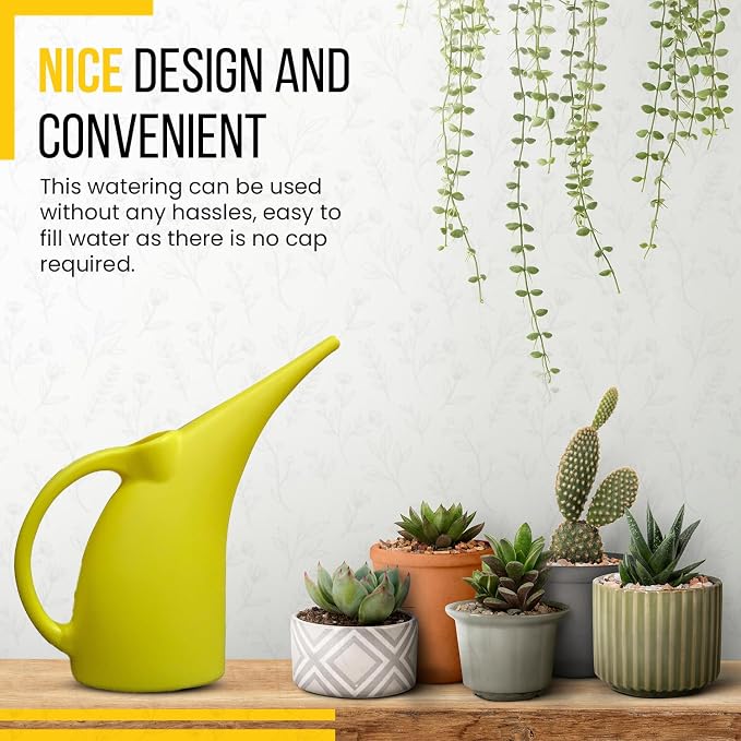 KP KOOL PRODUCTS Watering Can 1/2 Gallon - Small Watering Can for Indoor Plants - Outdoor Watering Can - Yellow Plant Waterer - Plastic Watering Can for Garden - 1 Pack