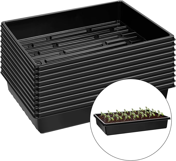 mwellewm 10 Pcs Seed Starter Tray Kit 1014 Seed Starting Trays Square Seedling Plant Tray Planting Sturdy Microgreens Growing Trays Reusable Germination Tray Indoors No Holes, 14x11x2.5In