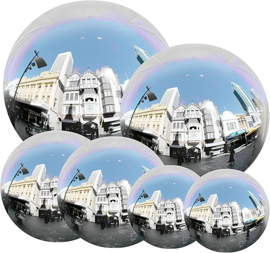 6Pcs Stainless Steel Gazing Balls E-Buying Silver Mirror Polished Hollow Gazing Globe Reflective Garden Sphere for Home Ornament Decoration, 6pcs(1x6in+1x4in+2x3in+2x2in)