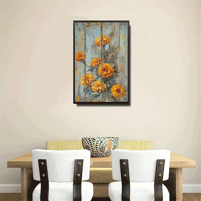 Metal Sign Tin Sign Vintage Wall Art Antique Exuberance Marigolds Tin Sign for Shabby Chic Style Bright Petals Displays and Corrosion Decor Outdoor for Home Decor 12×16 Inches with Metal Frame