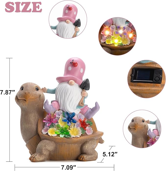 Etlemonde Solar Gnome Turtle Statue Garden Decor
