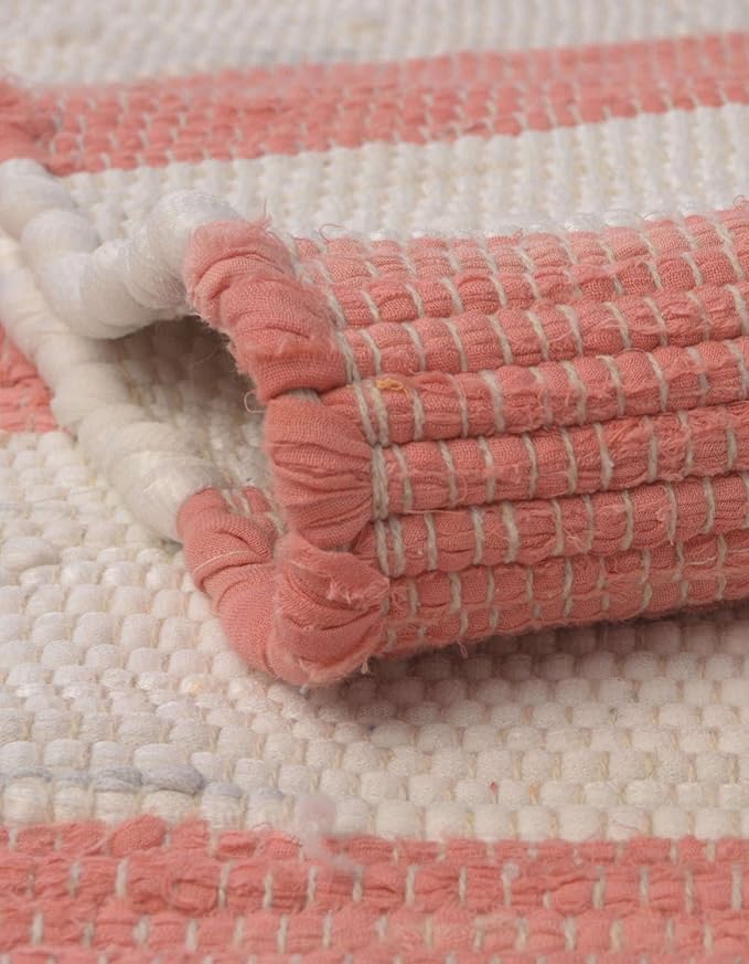 Unique Loom Chindi Rag Collection Area Rug - Striped (2' 7" x 12' 2" Runner, Coral and Ivory)