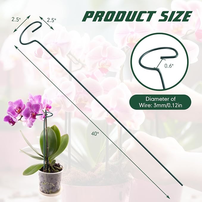 Wenqik 12 Pack 40 Inch Single Stem Plant Stakes Plant Support Stakes Green Plant Holder Metal Garden Stakes Flower Support Ring for Spring Outdoor and Indoor Tomato Peony Rose Lily Herbs Vegetable