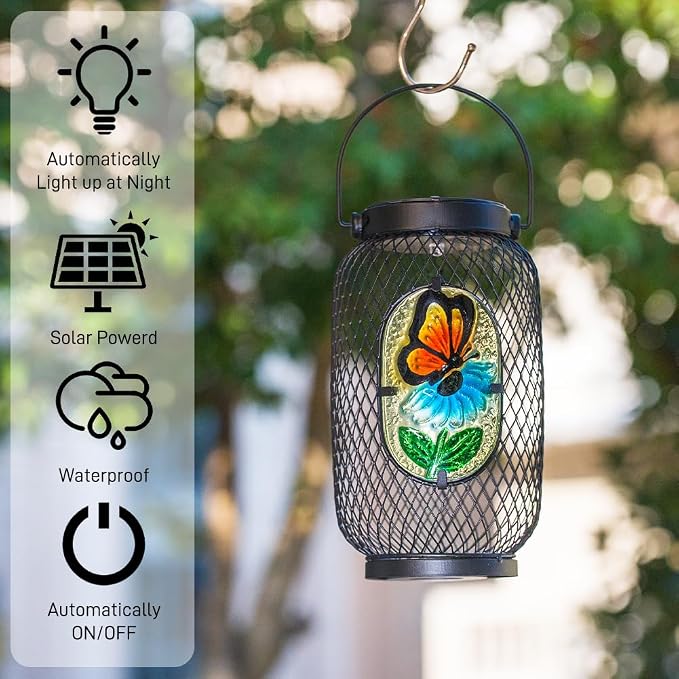 Solar Lantern Outdoor Waterproof,Butterfly Hanging Solar Lights Outdoor, Garden Decor for Patio Yard Table, Birthday & Mother's Day Gifts for Women Gifts