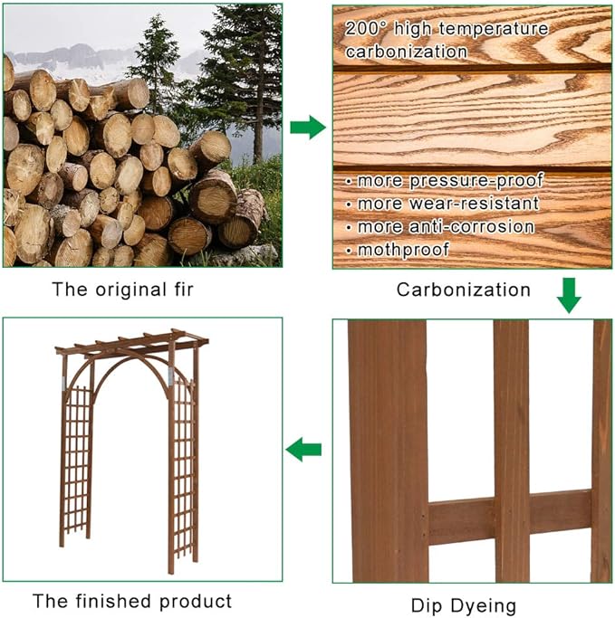 VINGLI 85in Wooden Arbor Garden Arch, Wedding Arch for Ceremony, Wood Trellis for Plant Climbing, Christmas Decor Pergola for Garden Backyard, Lawn